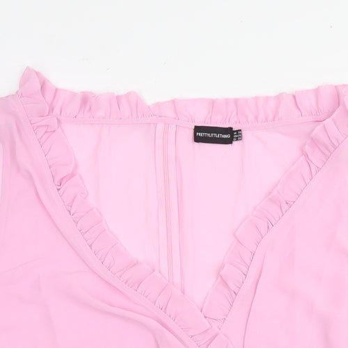 PRETTYLITTLETHING Womens Pink Polyester Basic Blouse Size 30 V-Neck