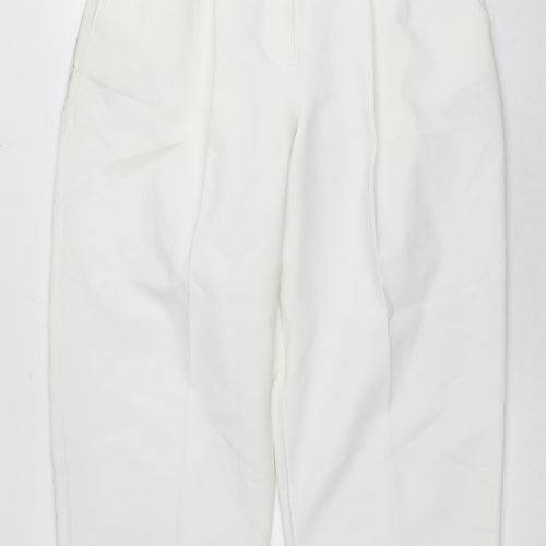 Marks and Spencer Womens White Polyester Trousers Size 14 L26 in Regular Zip