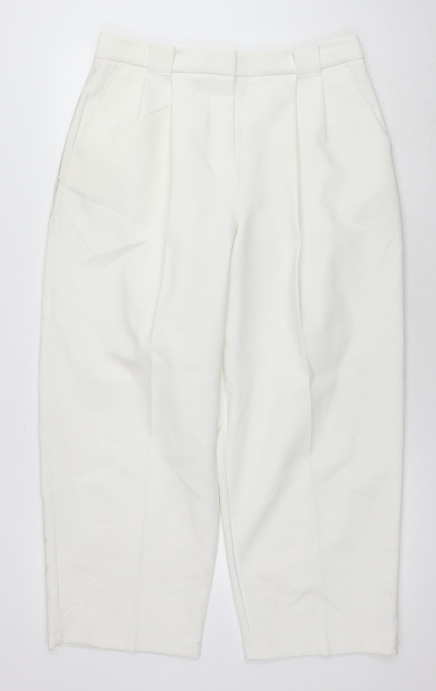 Marks and Spencer Womens White Polyester Trousers Size 14 L26 in Regular Zip