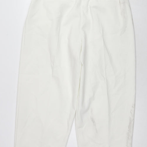 Marks and Spencer Womens White Polyester Trousers Size 14 L26 in Regular Zip