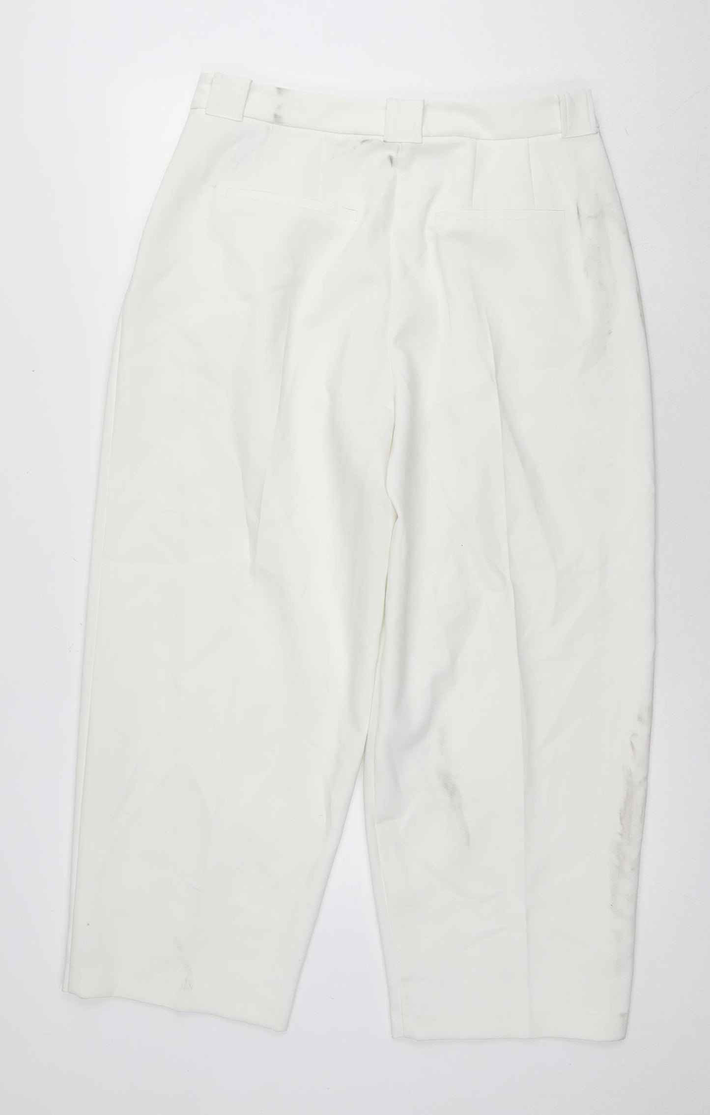 Marks and Spencer Womens White Polyester Trousers Size 14 L26 in Regular Zip