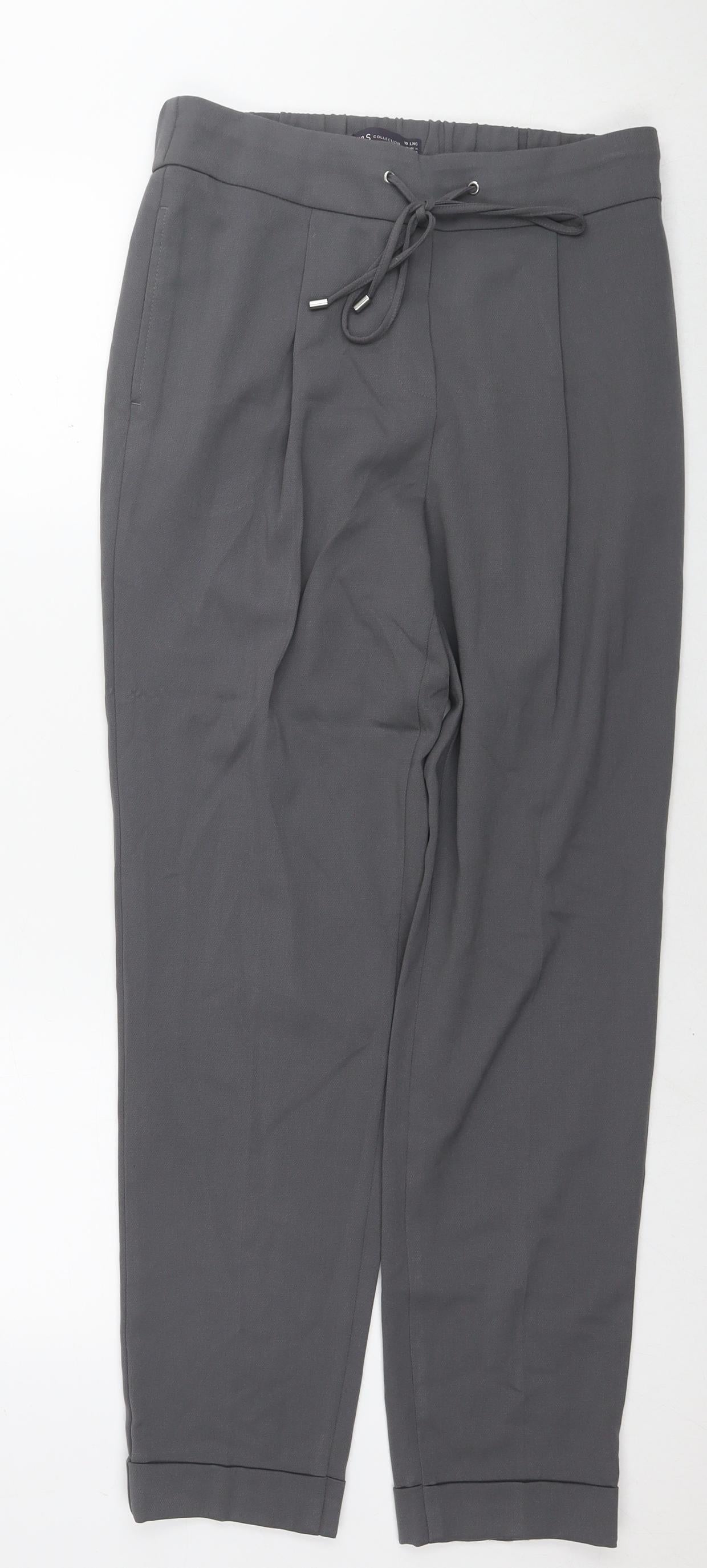 Marks and Spencer Womens Grey Polyester Trousers Size 10 L30 in Regular Drawstring