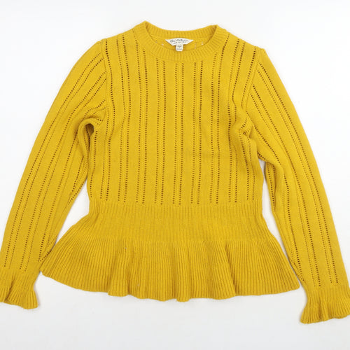 Miss Selfridge Womens Yellow Round Neck Acrylic Pullover Jumper Size 10