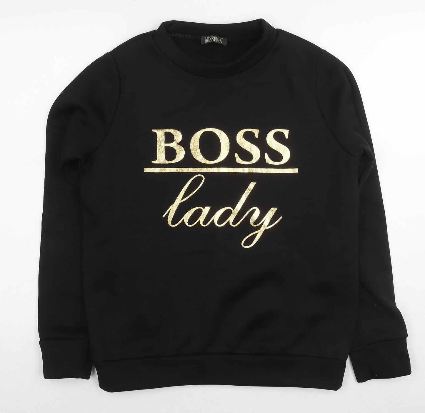 MissFiga Womens Black Polyester Pullover Sweatshirt Size M Pullover - Boss Lady Size M/L