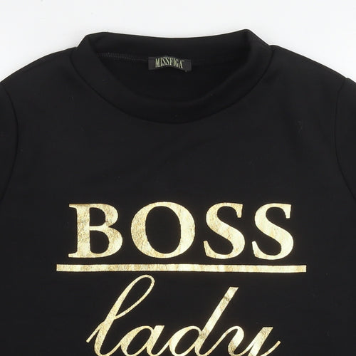 MissFiga Womens Black Polyester Pullover Sweatshirt Size M Pullover - Boss Lady Size M/L