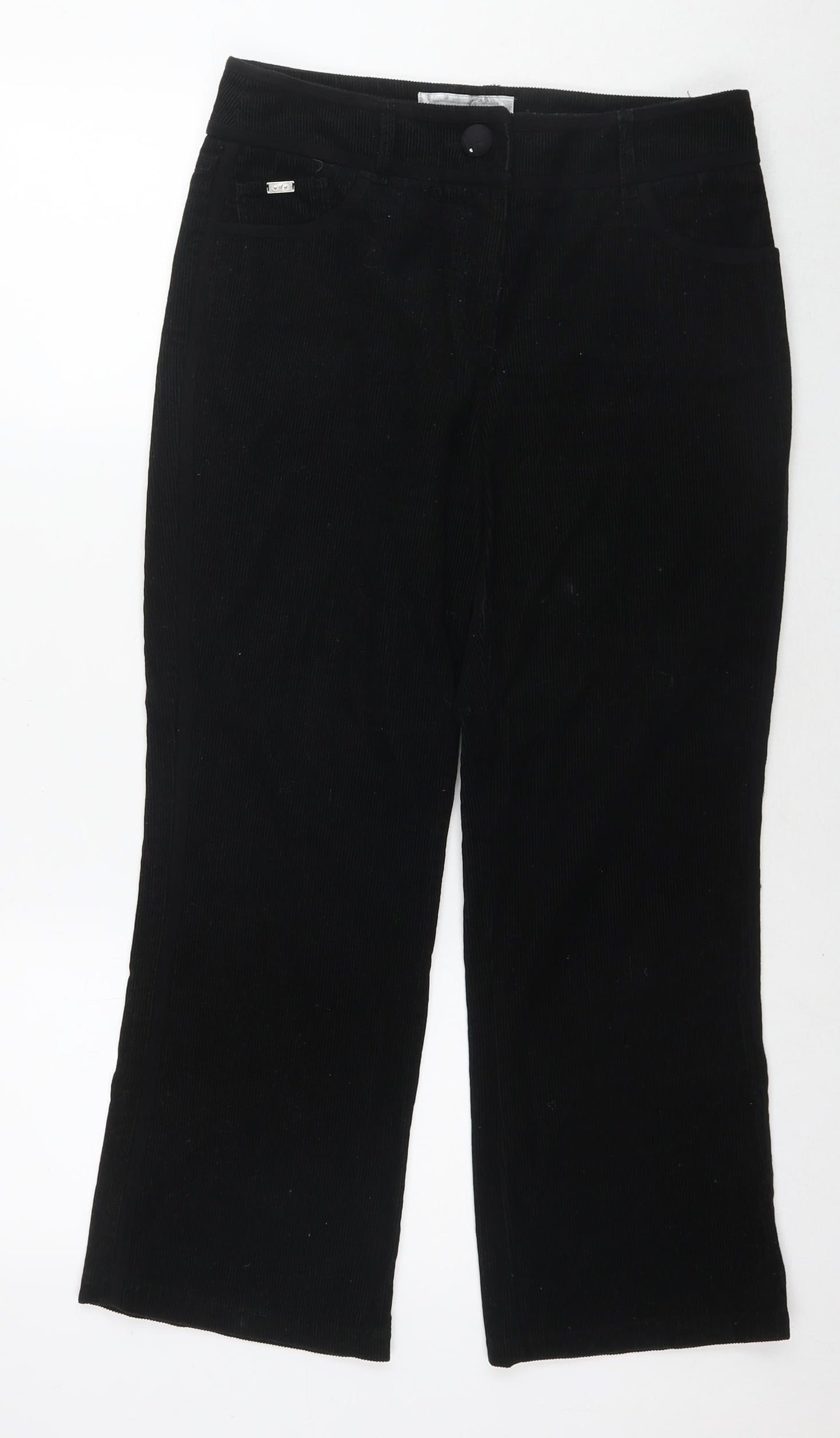 Per Una Womens Black Cotton Trousers Size 10 L24 in Regular Zip