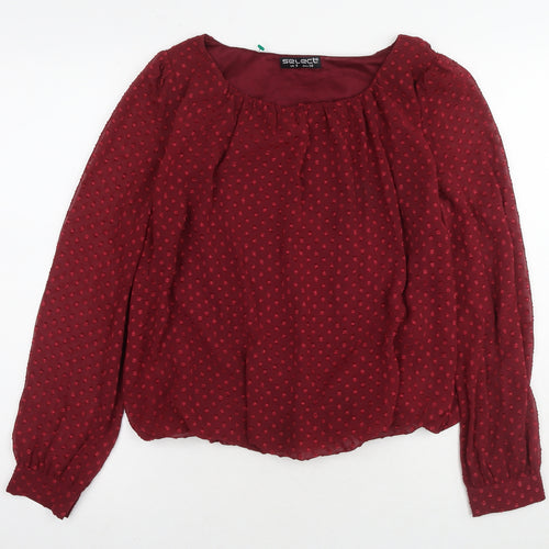 Select Womens Red Polka Dot Polyester Basic Blouse Size 8 Round Neck