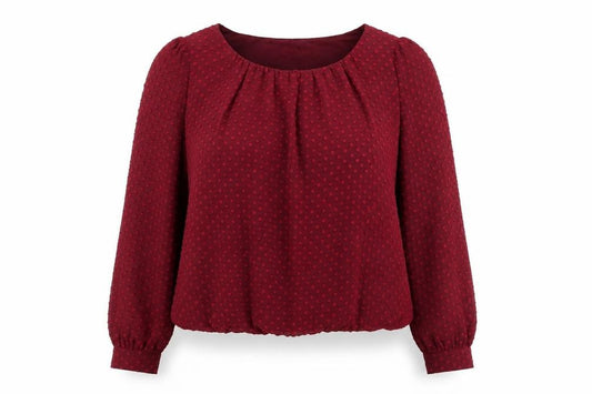 Front view of Select women’s red polka dot polyester basic blouse, size UK 8, round neck