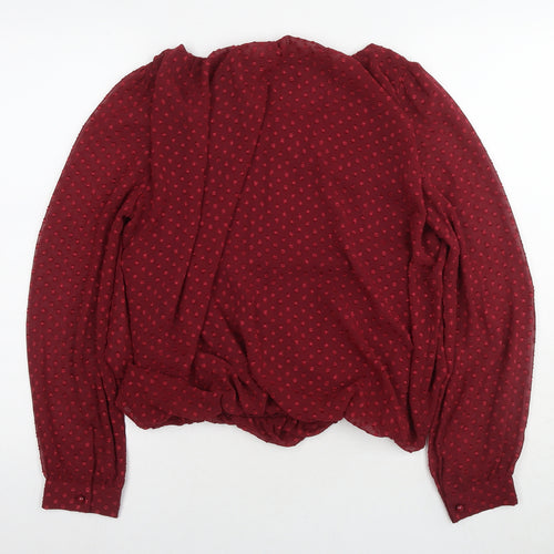 Select Womens Red Polka Dot Polyester Basic Blouse Size 8 Round Neck