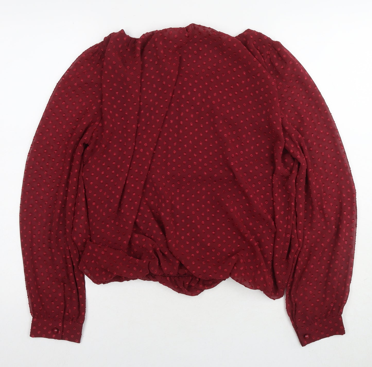 Select Womens Red Polka Dot Polyester Basic Blouse Size 8 Round Neck