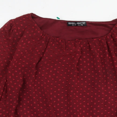 Select Womens Red Polka Dot Polyester Basic Blouse Size 8 Round Neck
