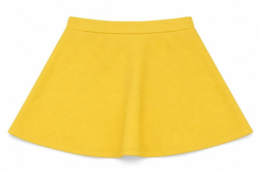 Front view of H&M women’s yellow polyester swing skirt, size M