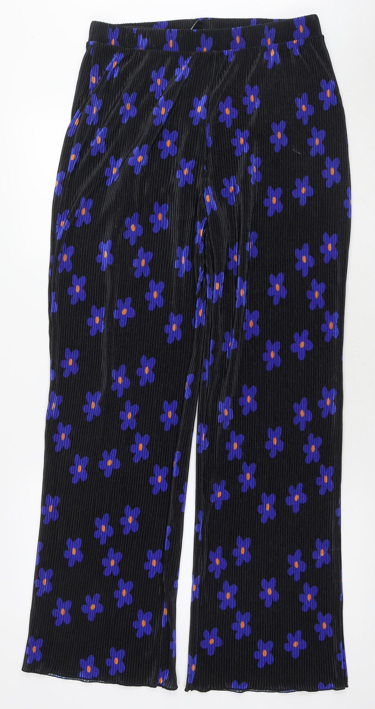 Pieces Womens Black Floral Polyester Trousers Size L L33 in Regular