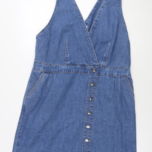 TU Womens Blue Cotton Tank Dress Size 16 V-Neck Zip