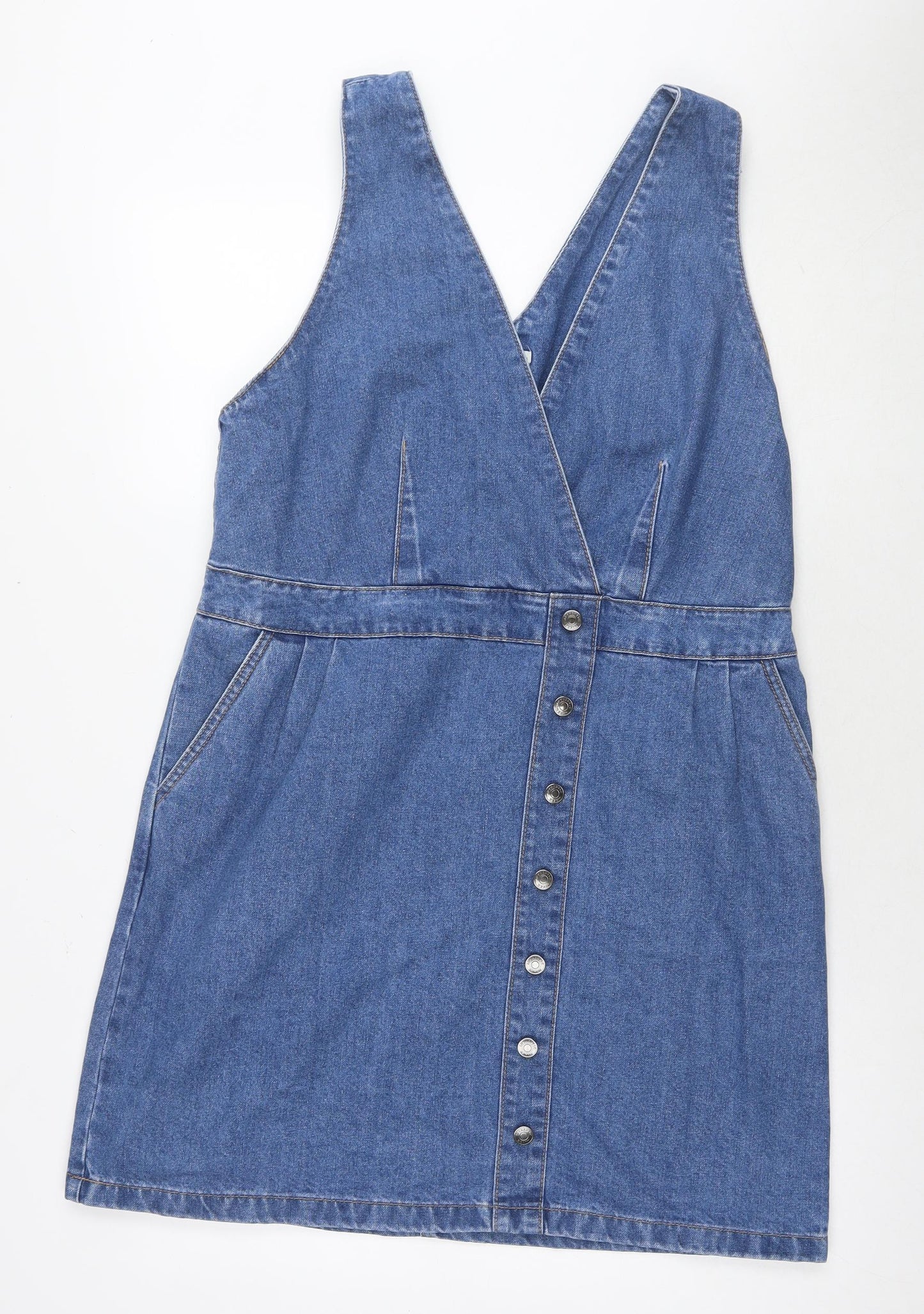 TU Womens Blue Cotton Tank Dress Size 16 V-Neck Zip