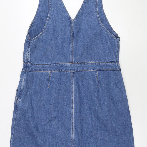 TU Womens Blue Cotton Tank Dress Size 16 V-Neck Zip