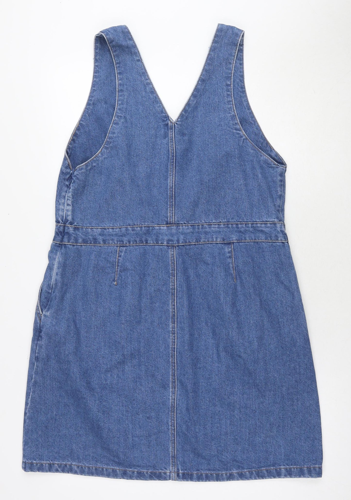 TU Womens Blue Cotton Tank Dress Size 16 V-Neck Zip