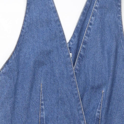 TU Womens Blue Cotton Tank Dress Size 16 V-Neck Zip