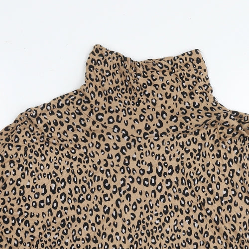 Marks and Spencer Womens Brown Geometric Viscose Basic T-Shirt Size 18 Round Neck