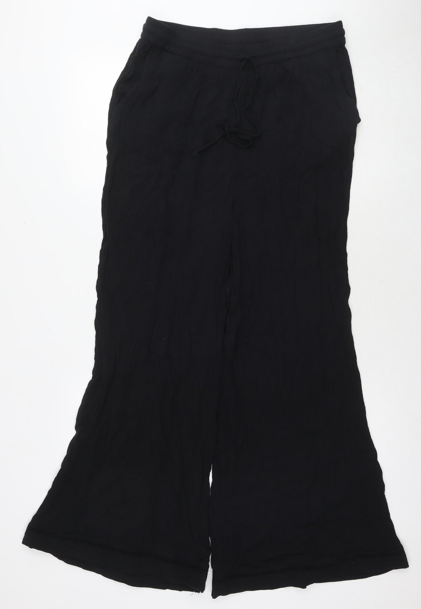 Marks and Spencer Womens Black Viscose Trousers Size 14 L28 in Regular Drawstring