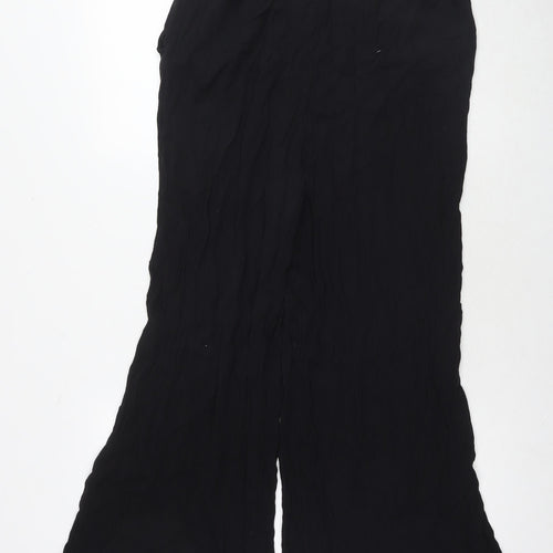 Marks and Spencer Womens Black Viscose Trousers Size 14 L28 in Regular Drawstring