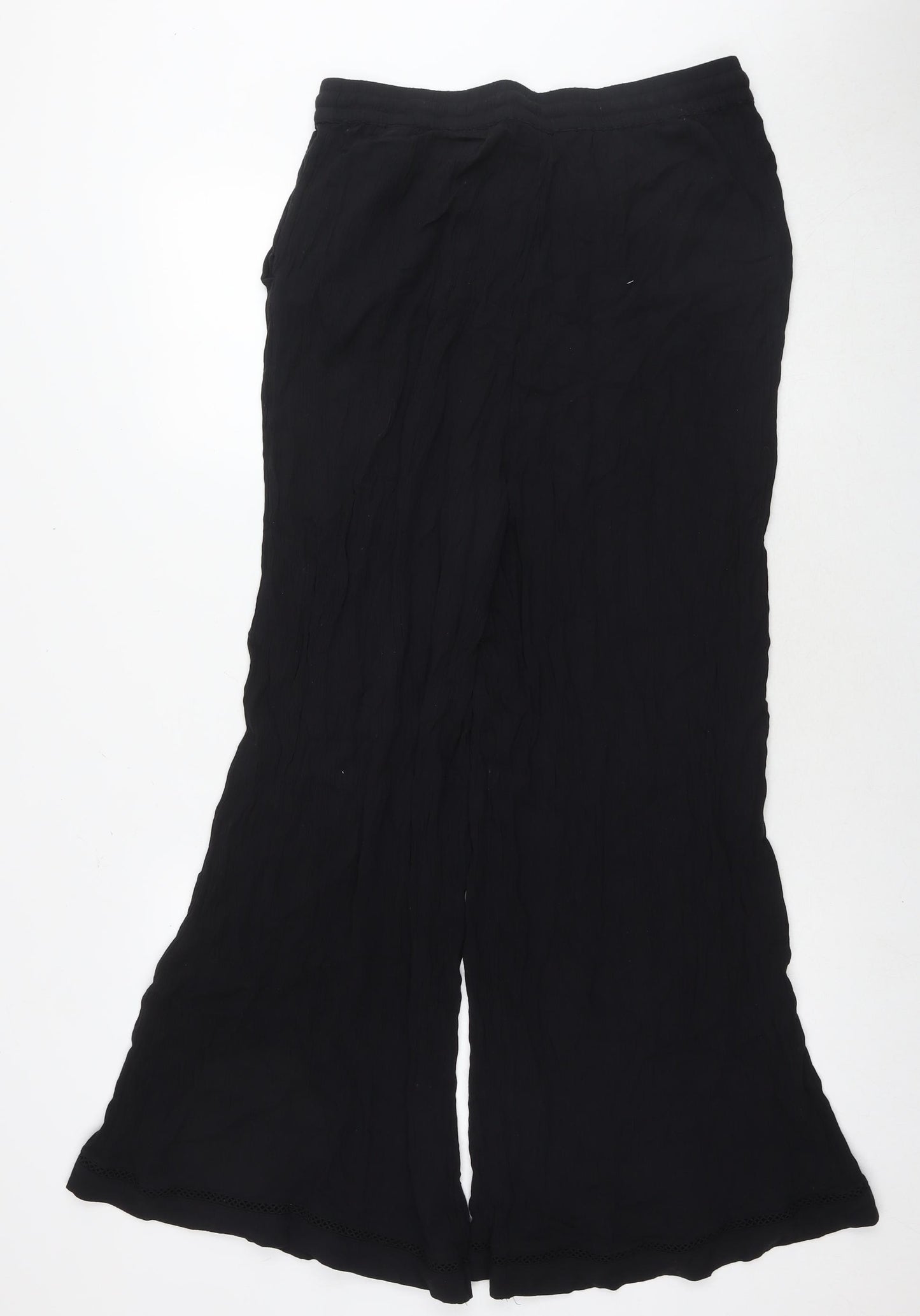 Marks and Spencer Womens Black Viscose Trousers Size 14 L28 in Regular Drawstring