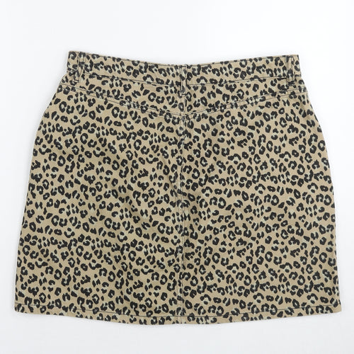 Topshop Womens Beige Animal Print Cotton A-Line Skirt Size 16 Zip