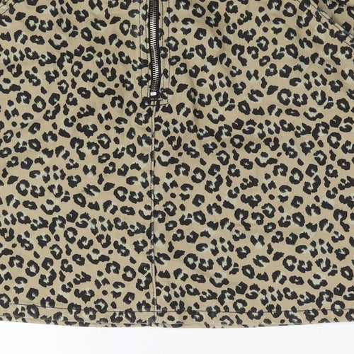 Topshop Womens Beige Animal Print Cotton A-Line Skirt Size 16 Zip