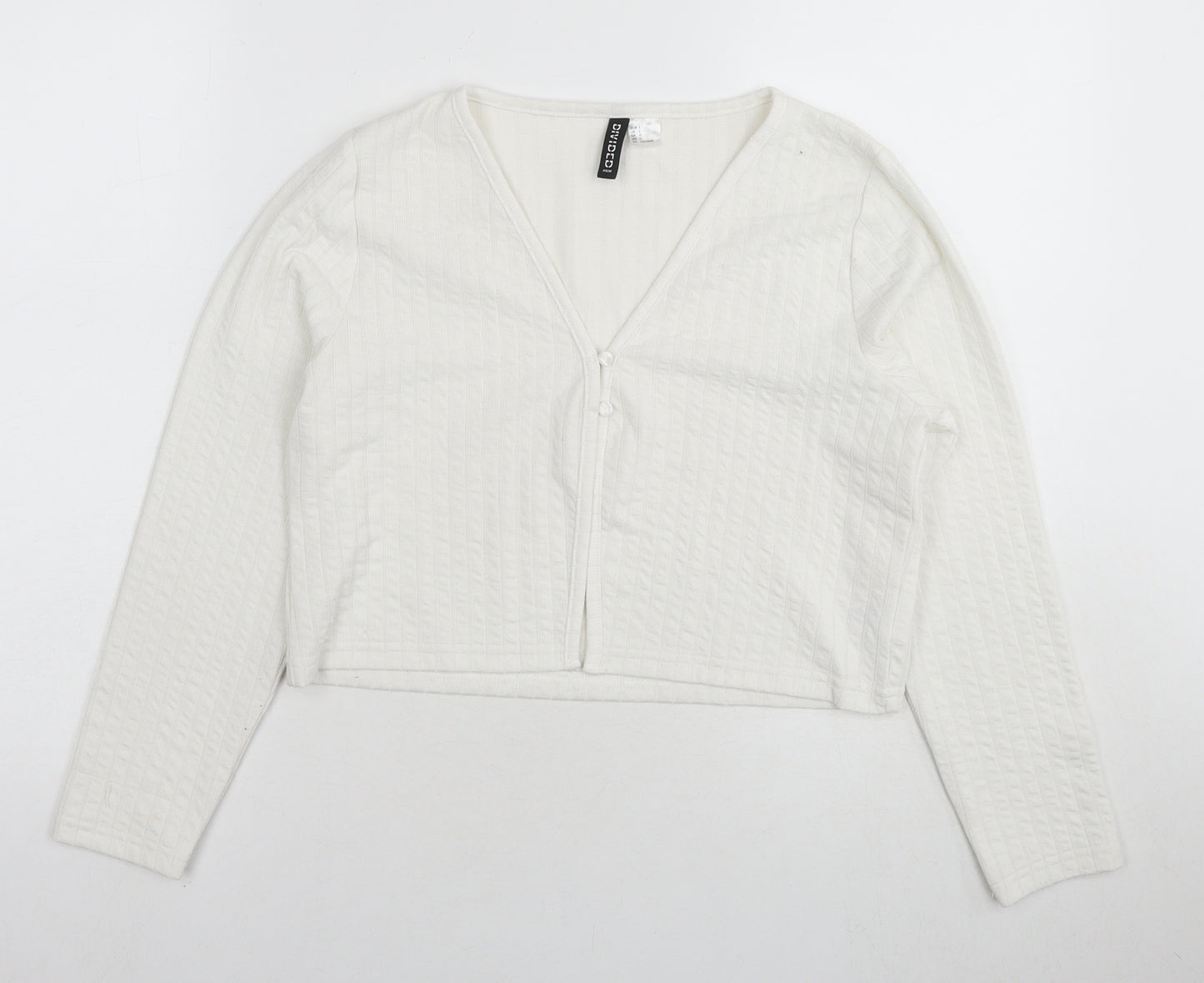 Divided by H&M Womens White V-Neck Polyester Cardigan Jumper Size L