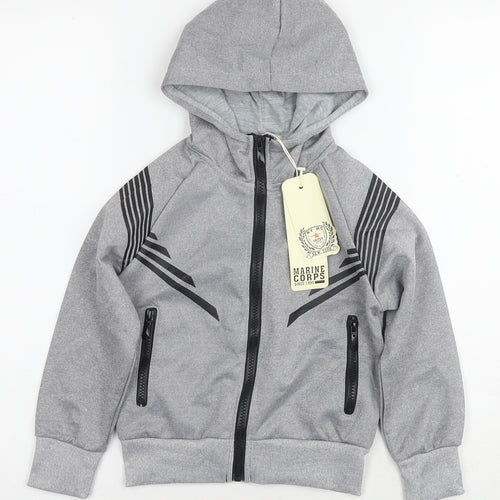 Marine Corps Boys Grey Polyester Full Zip Hoodie Size 4 Years Zip