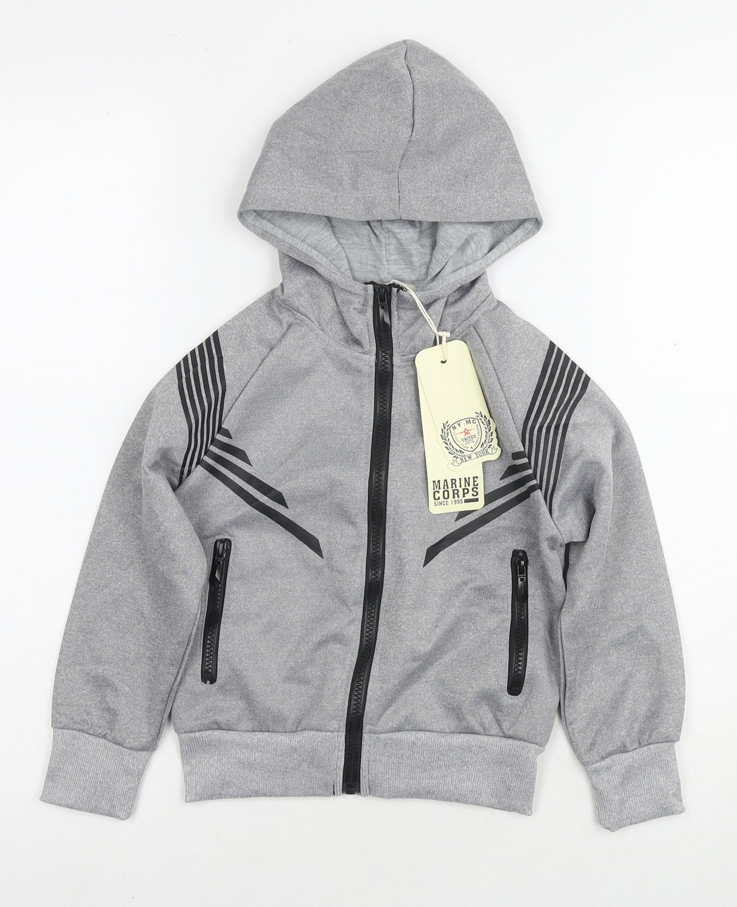 Marine Corps Boys Grey Polyester Full Zip Hoodie Size 4 Years Zip