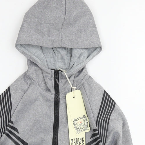 Marine Corps Boys Grey Polyester Full Zip Hoodie Size 4 Years Zip