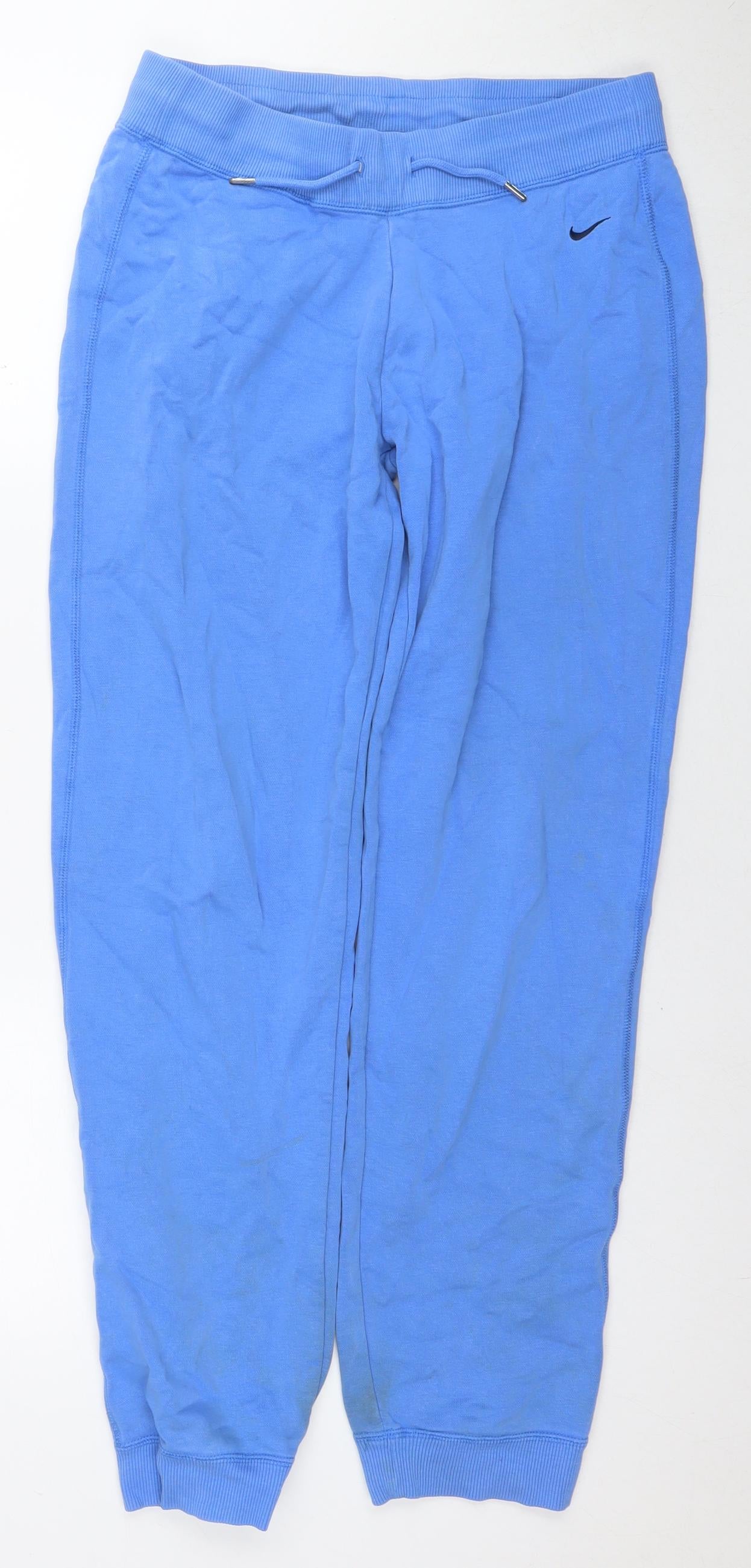 Nike Womens Blue Cotton Jogger Trousers Size M L30 in Regular Drawstring