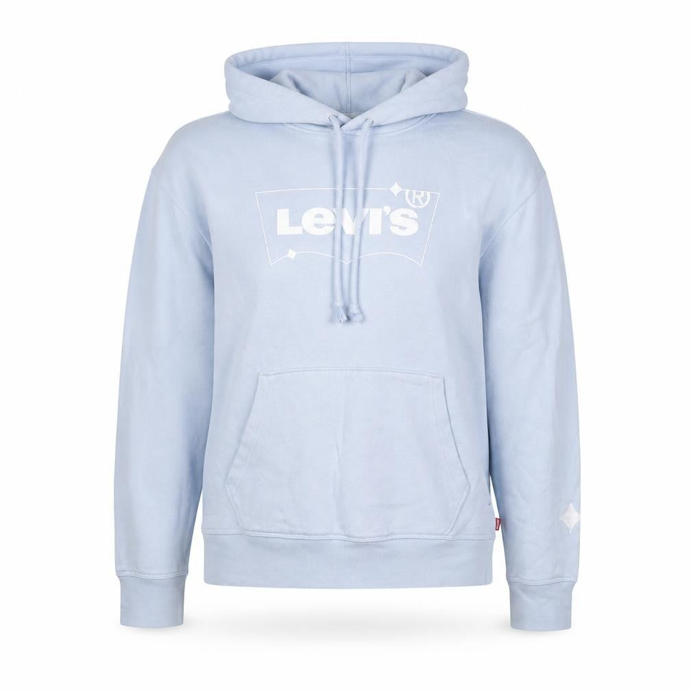 Front view of Levi's women’s blue cotton pullover hoodie, size XS, pullover - logo