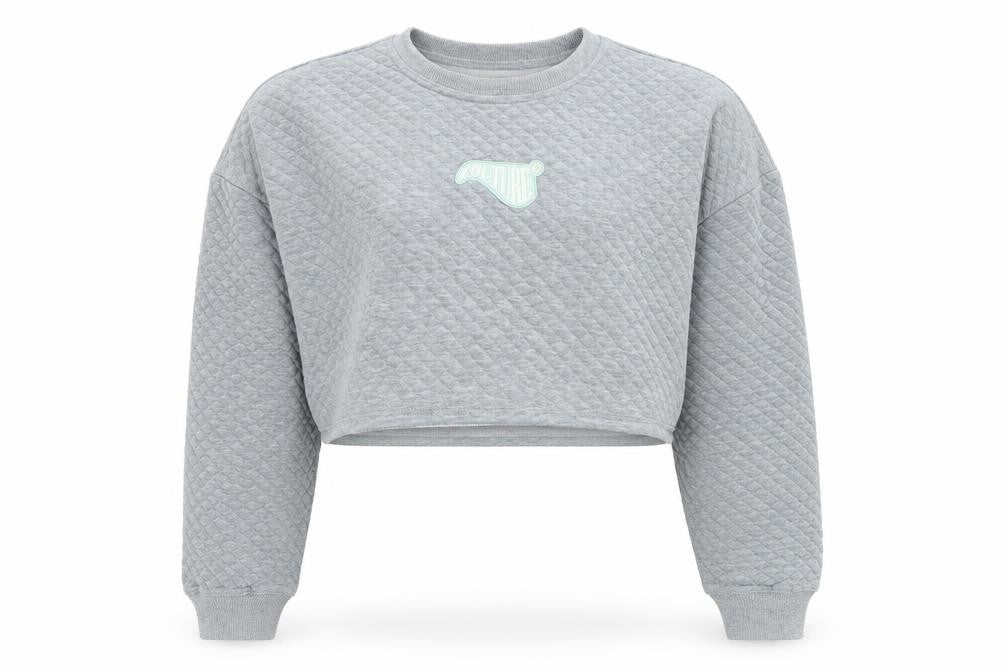 Front view of Coulture women’s grey cotton pullover sweatshirt, size M, pullover - logo cropped