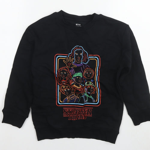Stranger Things Boys Black Cotton Pullover Sweatshirt Size 7-8 Years Pullover - Logo Netflix