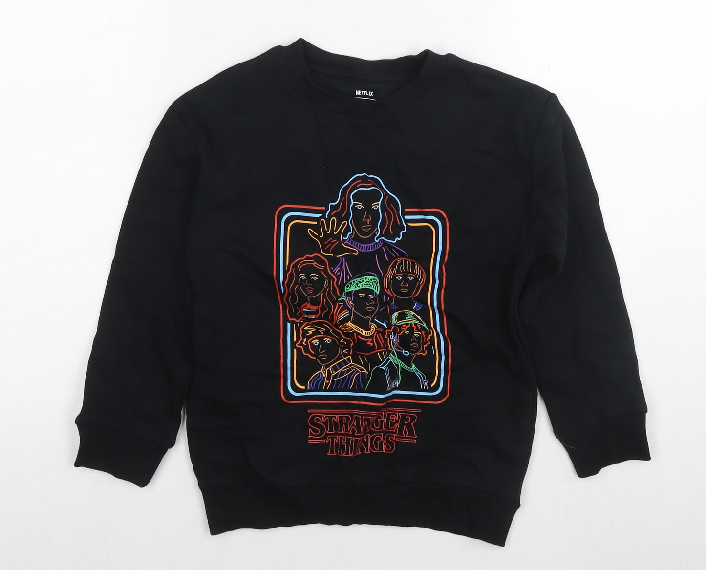 Stranger Things Boys Black Cotton Pullover Sweatshirt Size 7-8 Years Pullover - Logo Netflix