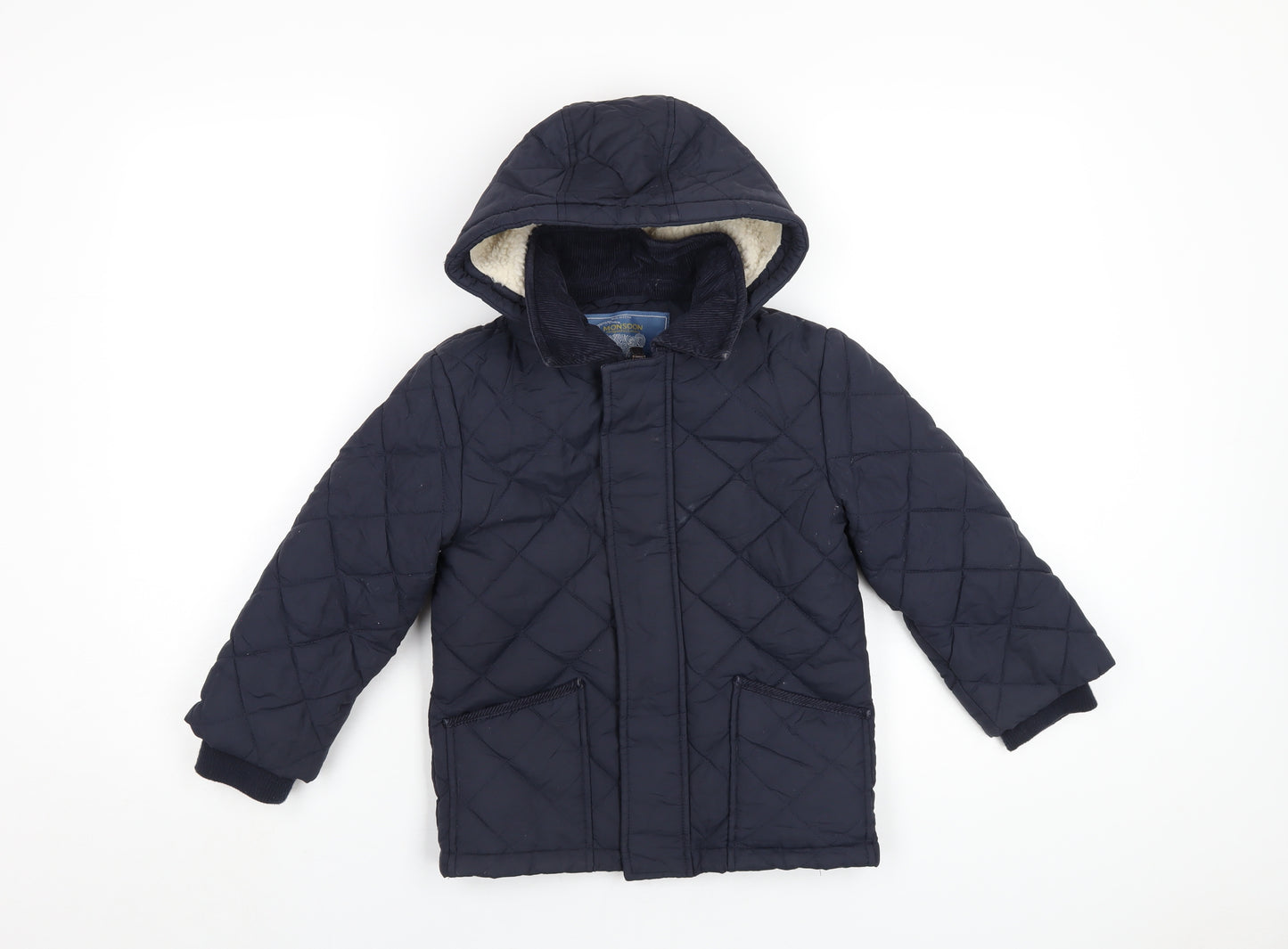 Monsoon Boys Blue Quilted Coat Size 5-6 Years Zip