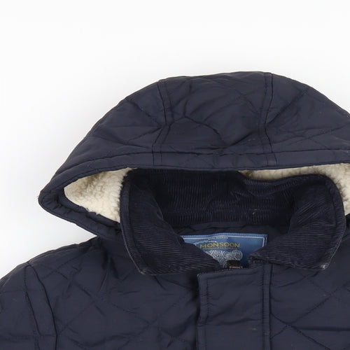 Monsoon Boys Blue Quilted Coat Size 5-6 Years Zip