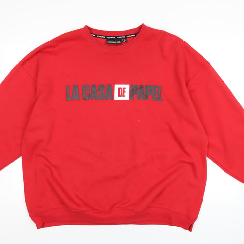 Money Heist Mens Red Cotton Pullover Sweatshirt Size L - La Casa de Papel