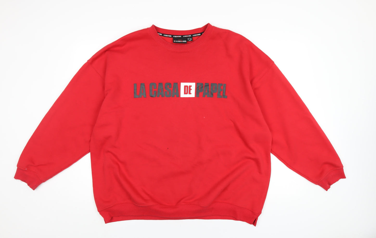 Money Heist Mens Red Cotton Pullover Sweatshirt Size L - La Casa de Papel