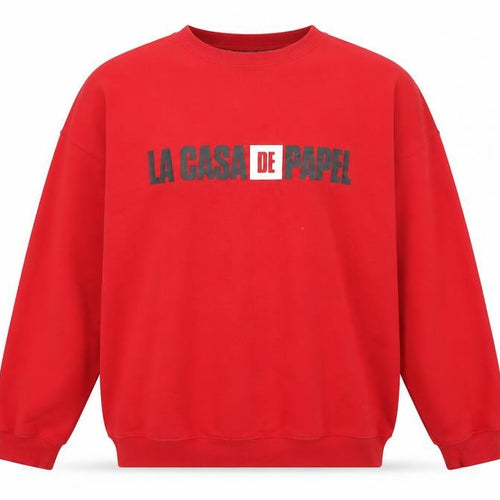Money Heist Mens Red Cotton Pullover Sweatshirt Size L - La Casa de Papel