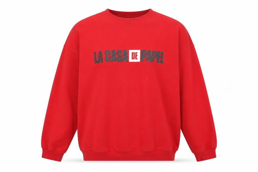 Money Heist Mens Red Cotton Pullover Sweatshirt Size L - La Casa de Papel