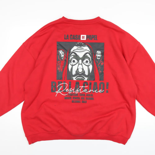 Money Heist Mens Red Cotton Pullover Sweatshirt Size L - La Casa de Papel