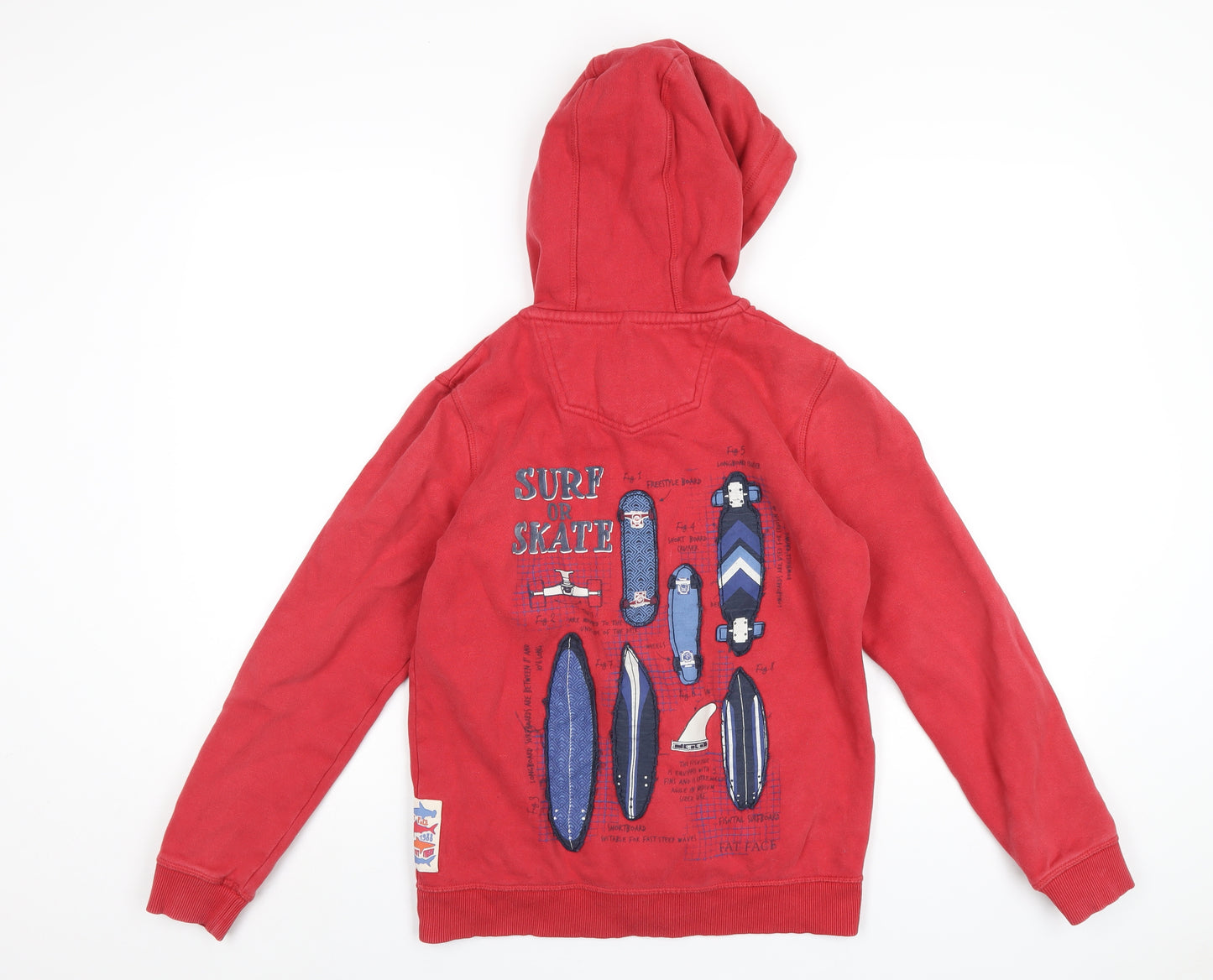 Fat Face Boys Red Cotton Full Zip Hoodie Size 12-13 Years Zip
