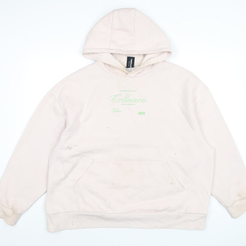 COLLUSION Womens Pink Cotton Pullover Hoodie Size 10 Pullover