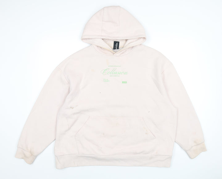 COLLUSION Womens Pink Cotton Pullover Hoodie Size 10 Pullover
