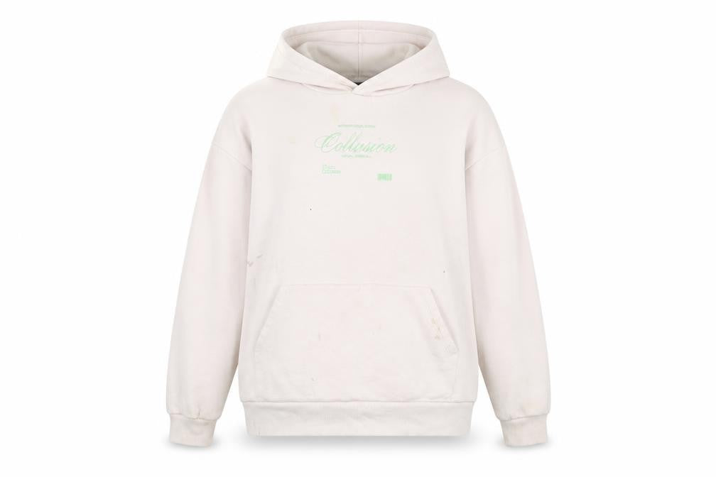 Front view of Collusion women’s pink cotton pullover hoodie, size UK 10, pullover