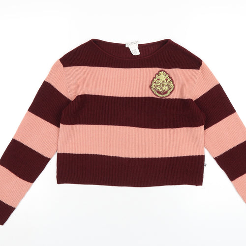 Harry Potter Girls Pink Round Neck Striped Acrylic Pullover Jumper Size 10-11 Years Pullover
