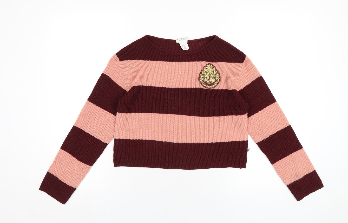 Harry Potter Girls Pink Round Neck Striped Acrylic Pullover Jumper Size 10-11 Years Pullover